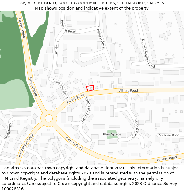 86, ALBERT ROAD, SOUTH WOODHAM FERRERS, CHELMSFORD, CM3 5LS: Location map and indicative extent of plot