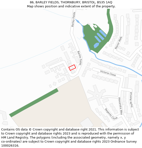 86, BARLEY FIELDS, THORNBURY, BRISTOL, BS35 1AQ: Location map and indicative extent of plot