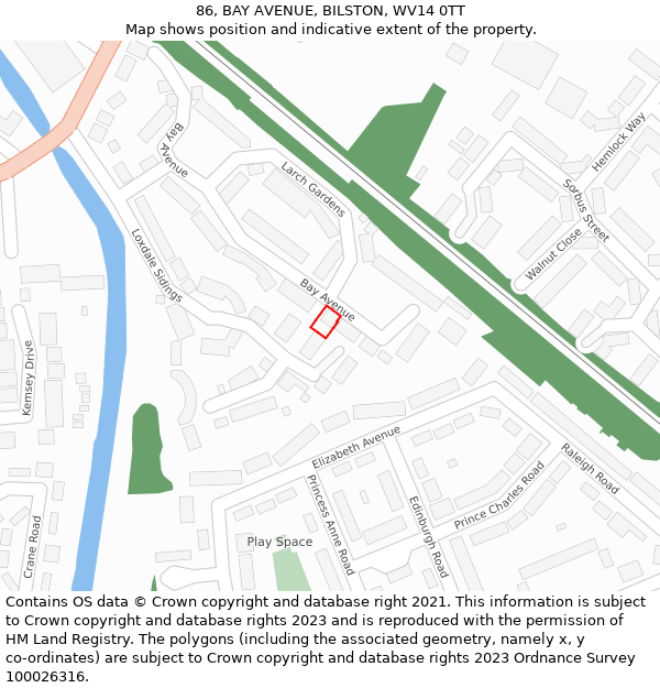 86, BAY AVENUE, BILSTON, WV14 0TT: Location map and indicative extent of plot