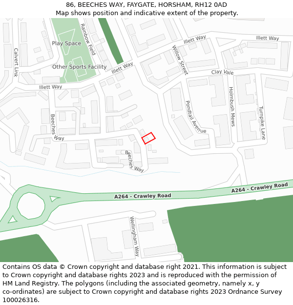 86, BEECHES WAY, FAYGATE, HORSHAM, RH12 0AD: Location map and indicative extent of plot