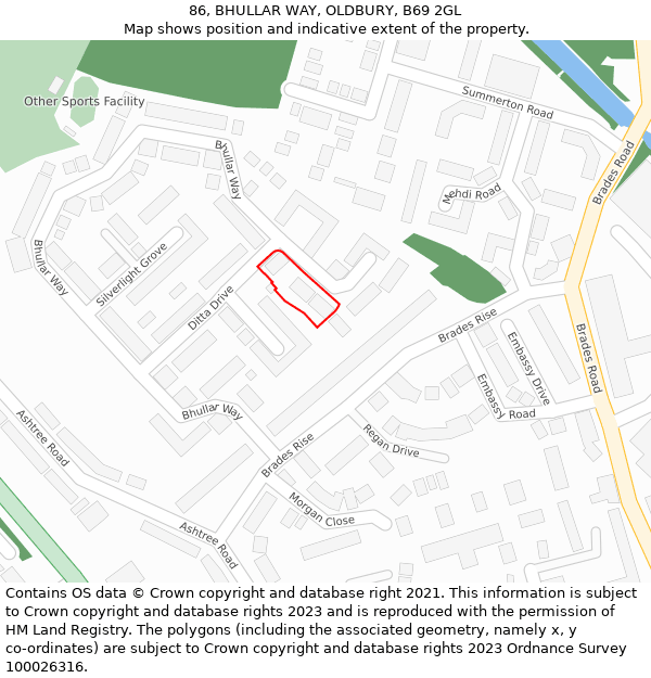 86, BHULLAR WAY, OLDBURY, B69 2GL: Location map and indicative extent of plot