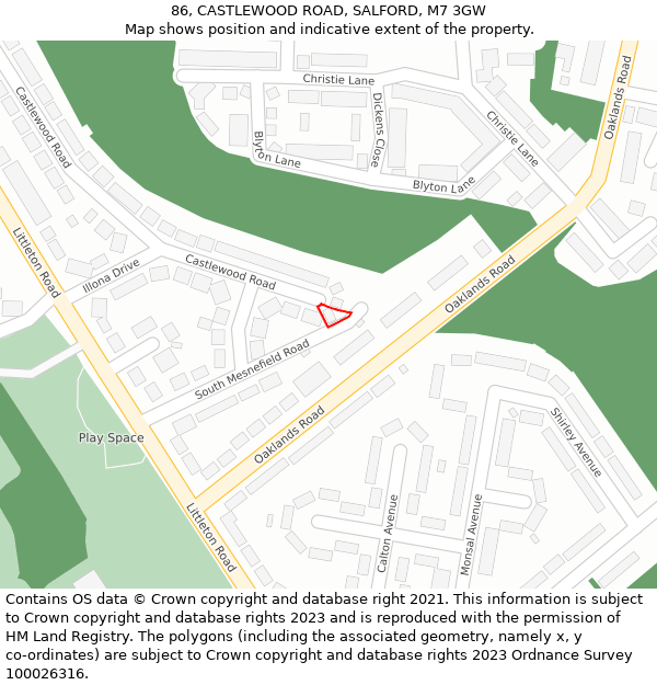 86, CASTLEWOOD ROAD, SALFORD, M7 3GW: Location map and indicative extent of plot