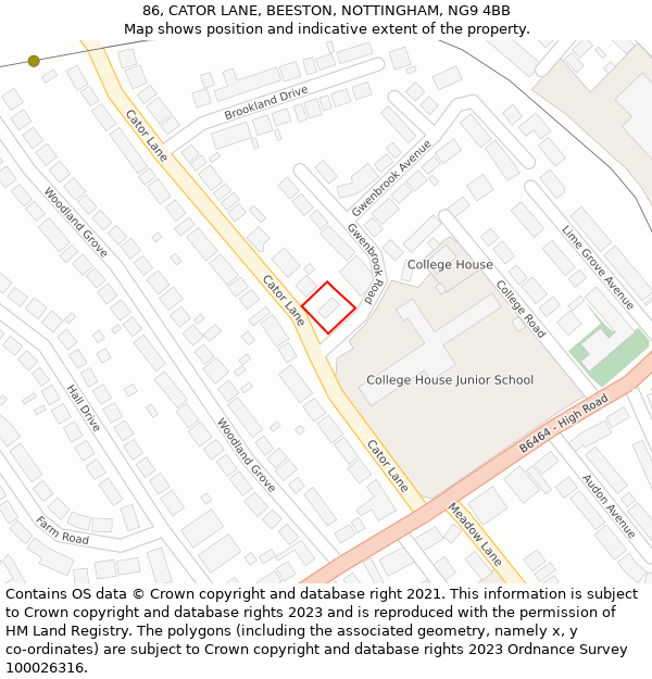 86, CATOR LANE, BEESTON, NOTTINGHAM, NG9 4BB: Location map and indicative extent of plot