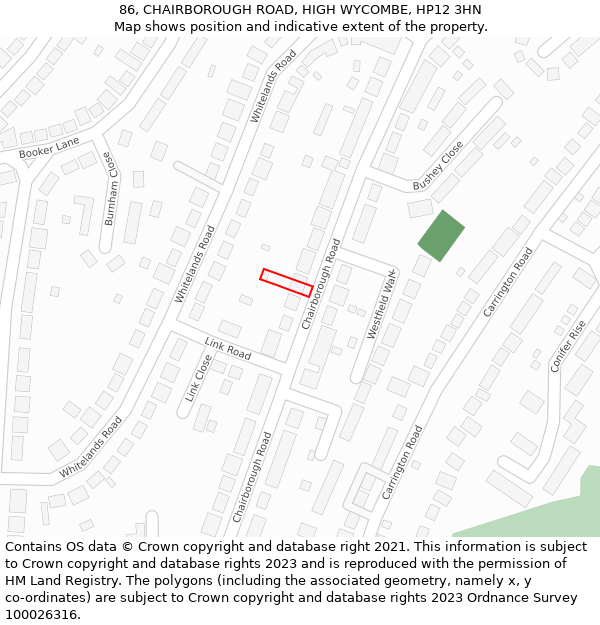 86, CHAIRBOROUGH ROAD, HIGH WYCOMBE, HP12 3HN: Location map and indicative extent of plot