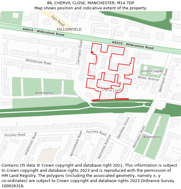 86, CHERVIL CLOSE, MANCHESTER, M14 7DP: Location map and indicative extent of plot