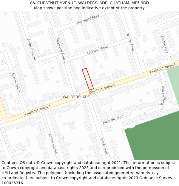 86, CHESTNUT AVENUE, WALDERSLADE, CHATHAM, ME5 9BD: Location map and indicative extent of plot