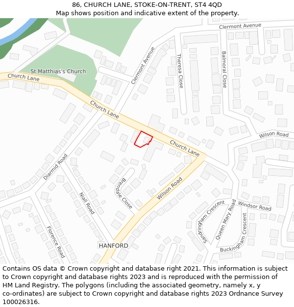 86, CHURCH LANE, STOKE-ON-TRENT, ST4 4QD: Location map and indicative extent of plot