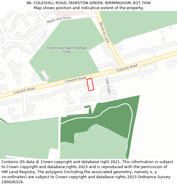 86, COLESHILL ROAD, MARSTON GREEN, BIRMINGHAM, B37 7HW: Location map and indicative extent of plot
