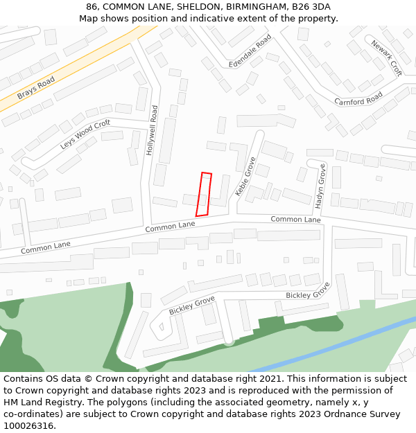 86, COMMON LANE, SHELDON, BIRMINGHAM, B26 3DA: Location map and indicative extent of plot