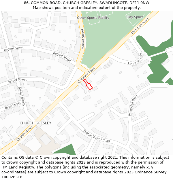 86, COMMON ROAD, CHURCH GRESLEY, SWADLINCOTE, DE11 9NW: Location map and indicative extent of plot