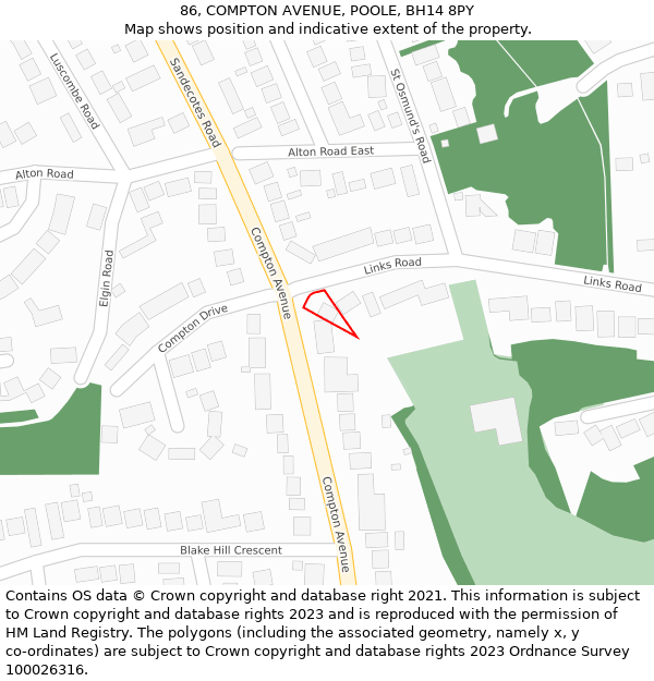 86, COMPTON AVENUE, POOLE, BH14 8PY: Location map and indicative extent of plot