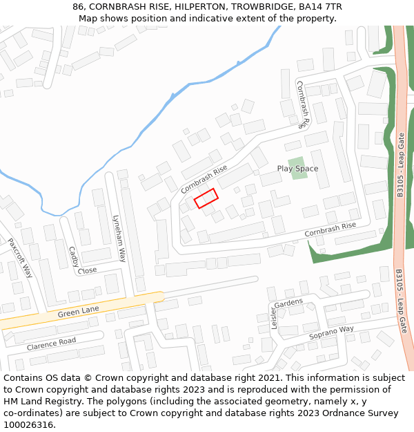 86, CORNBRASH RISE, HILPERTON, TROWBRIDGE, BA14 7TR: Location map and indicative extent of plot