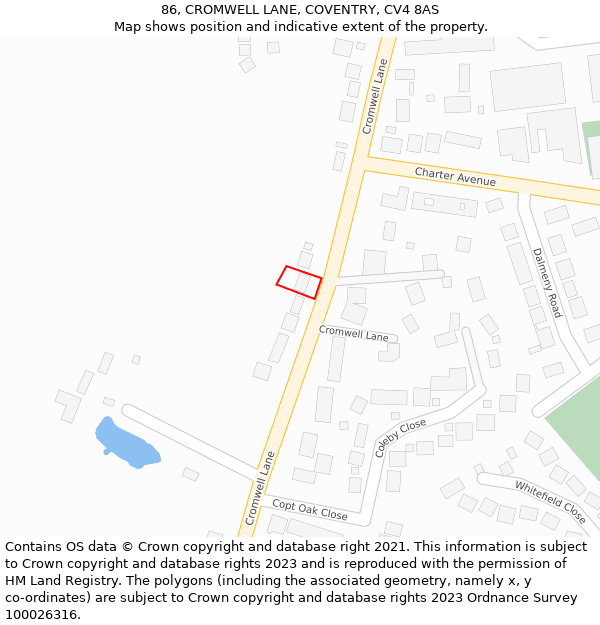 86, CROMWELL LANE, COVENTRY, CV4 8AS: Location map and indicative extent of plot