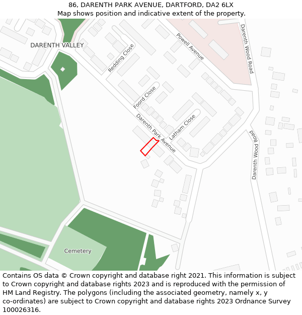 86, DARENTH PARK AVENUE, DARTFORD, DA2 6LX: Location map and indicative extent of plot