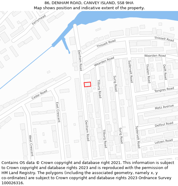 86, DENHAM ROAD, CANVEY ISLAND, SS8 9HA: Location map and indicative extent of plot