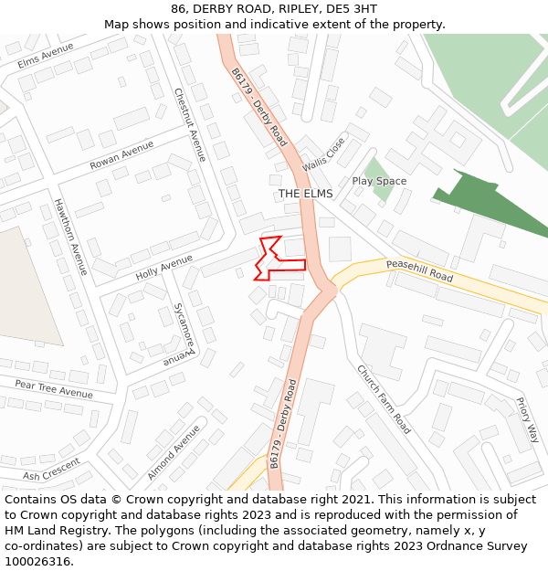 86, DERBY ROAD, RIPLEY, DE5 3HT: Location map and indicative extent of plot