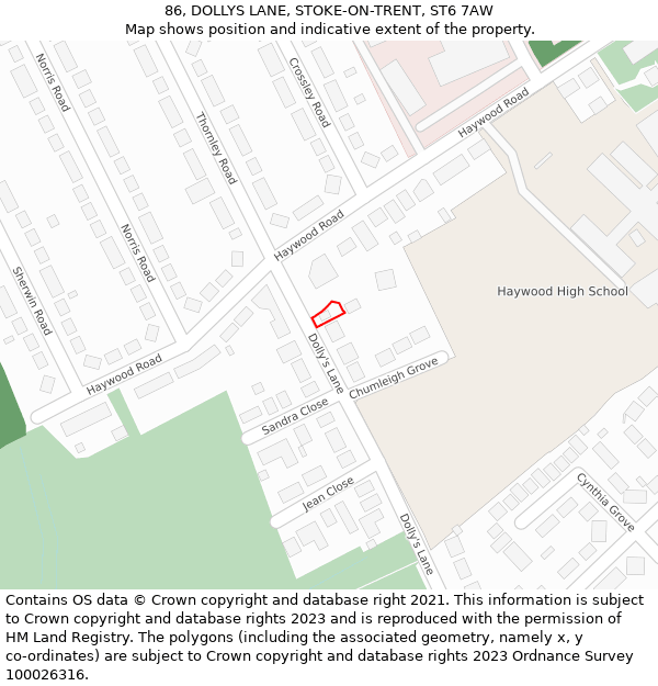 86, DOLLYS LANE, STOKE-ON-TRENT, ST6 7AW: Location map and indicative extent of plot
