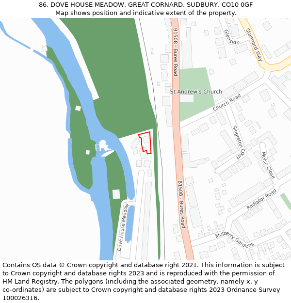 86, DOVE HOUSE MEADOW, GREAT CORNARD, SUDBURY, CO10 0GF: Location map and indicative extent of plot