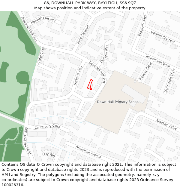 86, DOWNHALL PARK WAY, RAYLEIGH, SS6 9QZ: Location map and indicative extent of plot