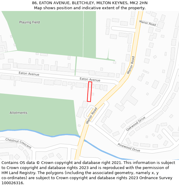 86, EATON AVENUE, BLETCHLEY, MILTON KEYNES, MK2 2HN: Location map and indicative extent of plot