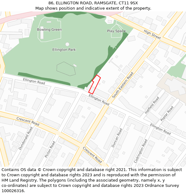 86, ELLINGTON ROAD, RAMSGATE, CT11 9SX: Location map and indicative extent of plot