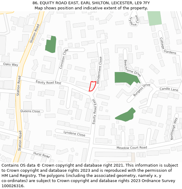 86, EQUITY ROAD EAST, EARL SHILTON, LEICESTER, LE9 7FY: Location map and indicative extent of plot