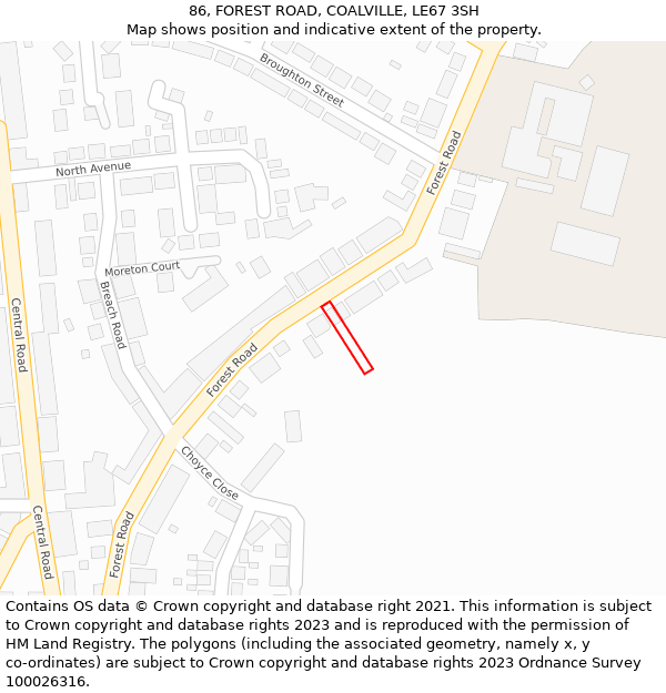 86, FOREST ROAD, COALVILLE, LE67 3SH: Location map and indicative extent of plot