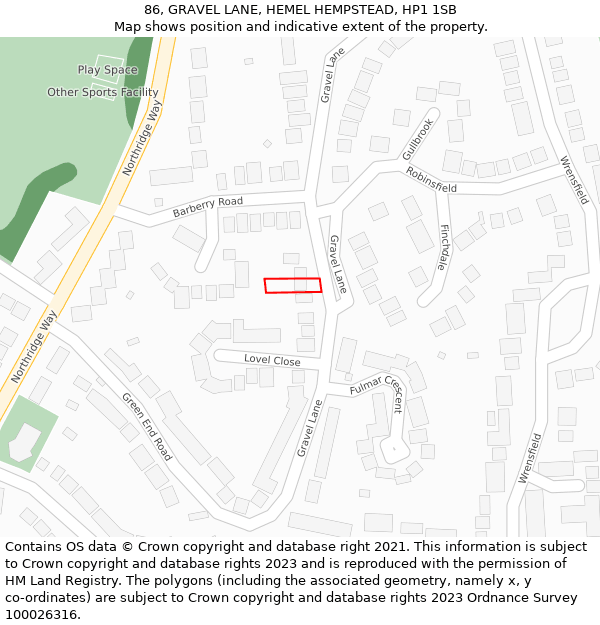 86, GRAVEL LANE, HEMEL HEMPSTEAD, HP1 1SB: Location map and indicative extent of plot