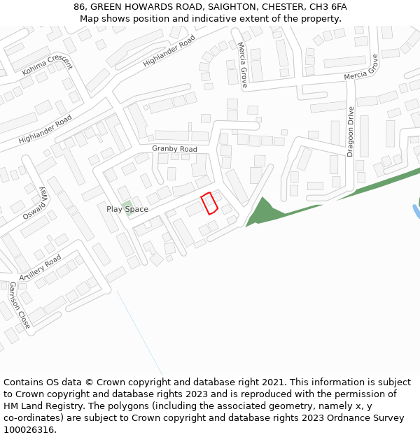 86, GREEN HOWARDS ROAD, SAIGHTON, CHESTER, CH3 6FA: Location map and indicative extent of plot