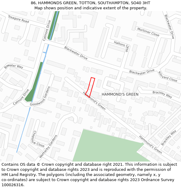 86, HAMMONDS GREEN, TOTTON, SOUTHAMPTON, SO40 3HT: Location map and indicative extent of plot