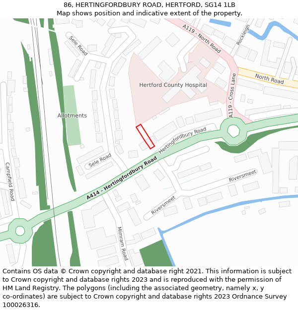 86, HERTINGFORDBURY ROAD, HERTFORD, SG14 1LB: Location map and indicative extent of plot