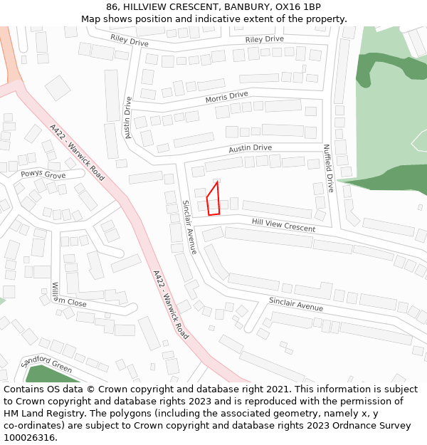 86, HILLVIEW CRESCENT, BANBURY, OX16 1BP: Location map and indicative extent of plot
