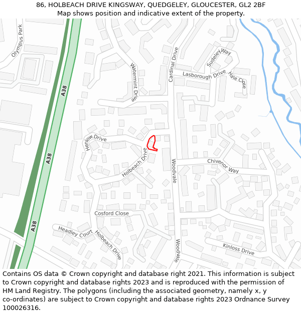 86, HOLBEACH DRIVE KINGSWAY, QUEDGELEY, GLOUCESTER, GL2 2BF: Location map and indicative extent of plot