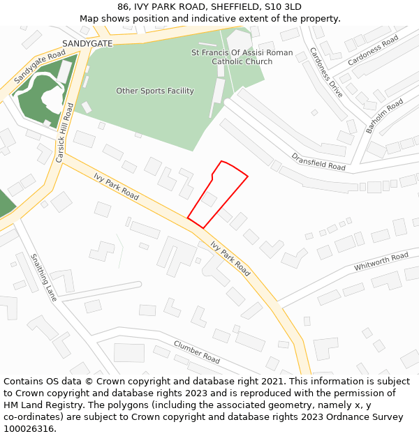 86, IVY PARK ROAD, SHEFFIELD, S10 3LD: Location map and indicative extent of plot