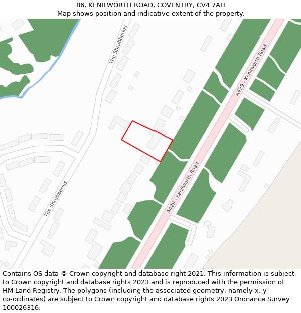 86, KENILWORTH ROAD, COVENTRY, CV4 7AH: Location map and indicative extent of plot