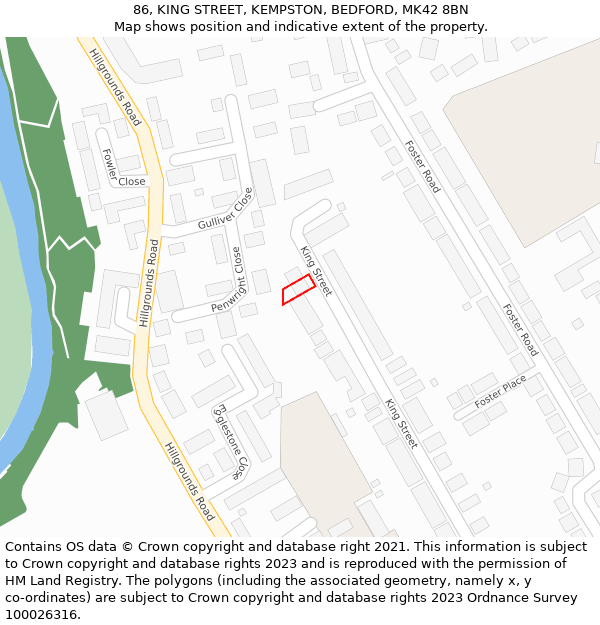 86, KING STREET, KEMPSTON, BEDFORD, MK42 8BN: Location map and indicative extent of plot