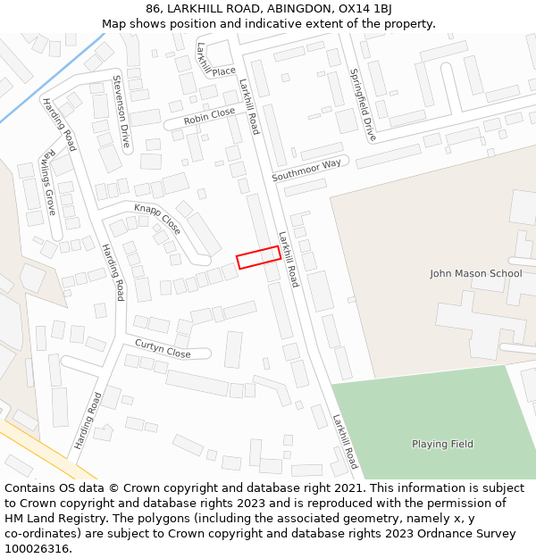 86, LARKHILL ROAD, ABINGDON, OX14 1BJ: Location map and indicative extent of plot