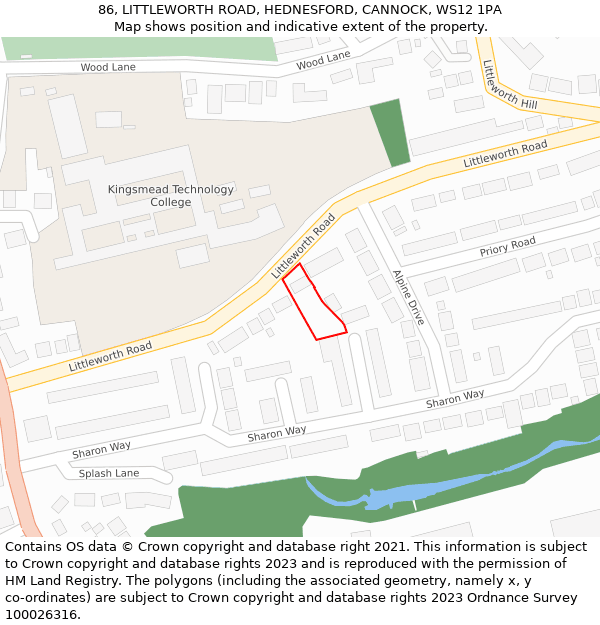 86, LITTLEWORTH ROAD, HEDNESFORD, CANNOCK, WS12 1PA: Location map and indicative extent of plot