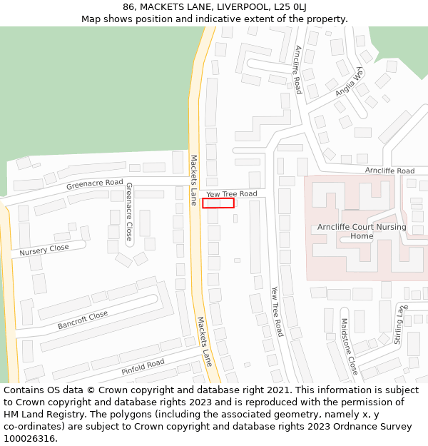 86, MACKETS LANE, LIVERPOOL, L25 0LJ: Location map and indicative extent of plot
