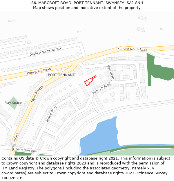 86, MARCROFT ROAD, PORT TENNANT, SWANSEA, SA1 8NH: Location map and indicative extent of plot