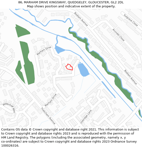 86, MARHAM DRIVE KINGSWAY, QUEDGELEY, GLOUCESTER, GL2 2DL: Location map and indicative extent of plot