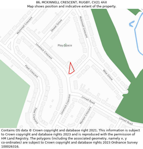 86, MCKINNELL CRESCENT, RUGBY, CV21 4AX: Location map and indicative extent of plot