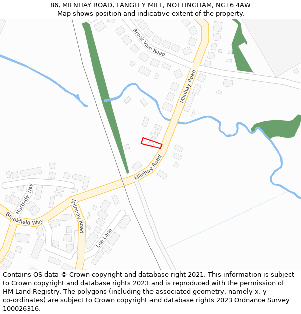 86, MILNHAY ROAD, LANGLEY MILL, NOTTINGHAM, NG16 4AW: Location map and indicative extent of plot