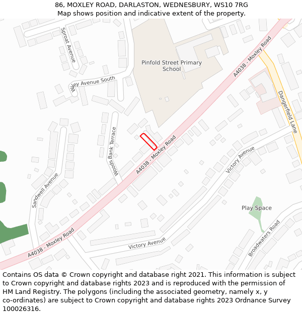 86, MOXLEY ROAD, DARLASTON, WEDNESBURY, WS10 7RG: Location map and indicative extent of plot