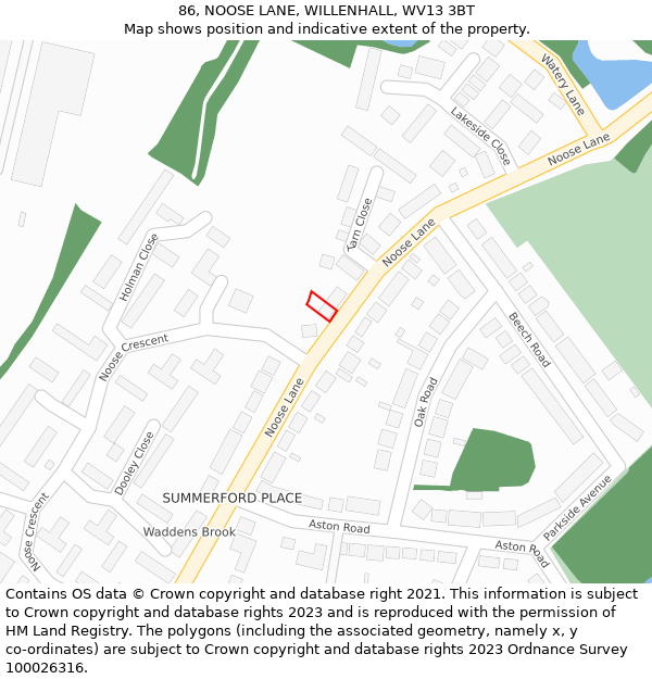 86, NOOSE LANE, WILLENHALL, WV13 3BT: Location map and indicative extent of plot
