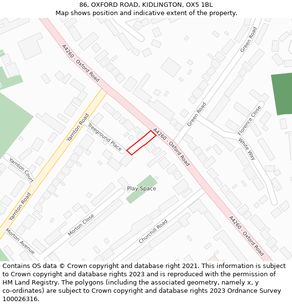 86, OXFORD ROAD, KIDLINGTON, OX5 1BL: Location map and indicative extent of plot