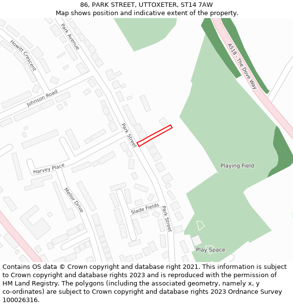 86, PARK STREET, UTTOXETER, ST14 7AW: Location map and indicative extent of plot