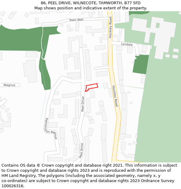 86, PEEL DRIVE, WILNECOTE, TAMWORTH, B77 5FD: Location map and indicative extent of plot