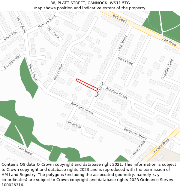 86, PLATT STREET, CANNOCK, WS11 5TG: Location map and indicative extent of plot