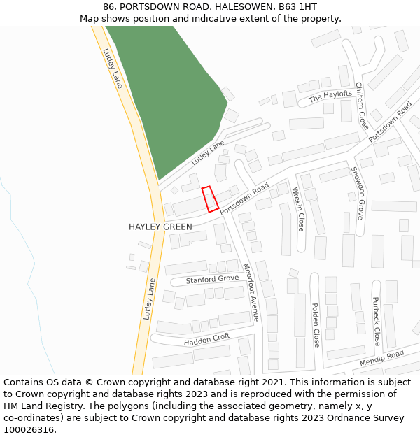 86, PORTSDOWN ROAD, HALESOWEN, B63 1HT: Location map and indicative extent of plot